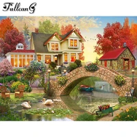 house scenery 5d diy diamond painting cross stitch full square round diamond embroidery garden wall home decoration arts jx3221