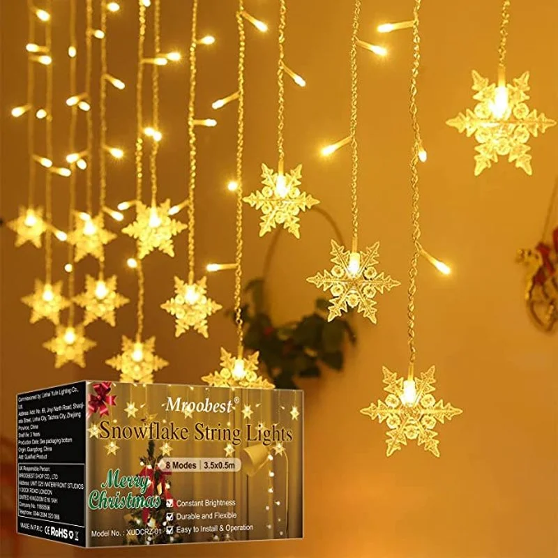 

3.5M/5M Snowflakes Festoon LED Curtain Garland Christmas Lights Street Garland for 2022 Navidad Christmas Decorations New Year