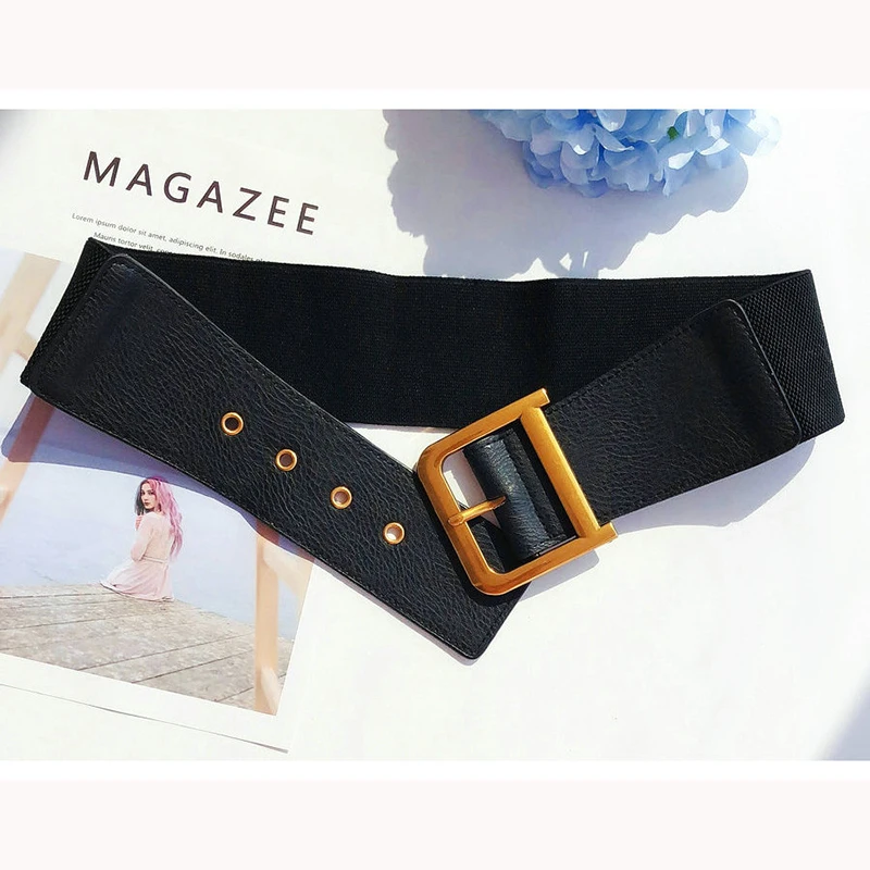 

HATCYGGO Casual Leather Belts For Women Wide Belt Cummerbund Female Waistband Elastic Strap Ladies Belts Luxury Brand Dress Belt