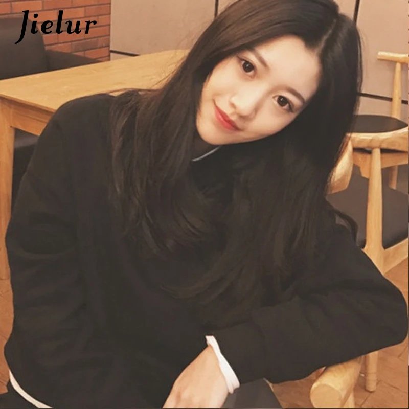 Jielur одноцветные кофты с капюшоном женские Лоскутные поддельные из двух частей флисовые толстовки для женщин 4 цвета в стиле преппи базовый Женская толстовка m-xl