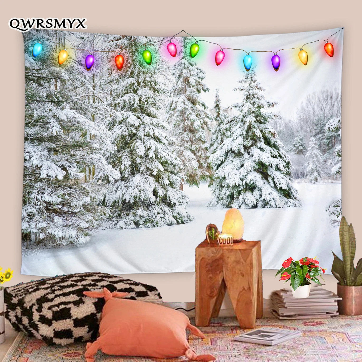 

Christmas Scenery Tapestry Wall Hanging Snow Winter Landscape Pine Forest Wall Art Tapestries For Home Decor Living Room Bedroom