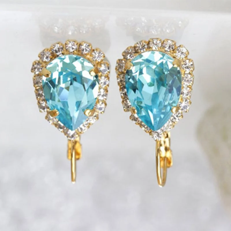 Изысканные серьги из 18-каратного желтого золота с аквамарином женские свадебные