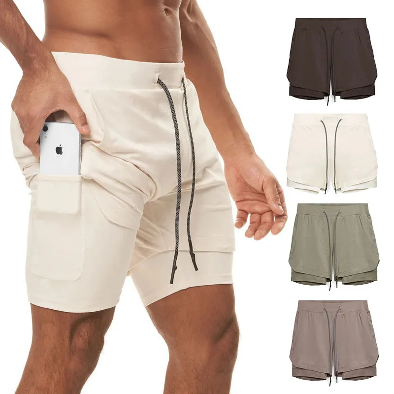 

Sports Shorts Men's with Liner Matching Hanging Towel Fitness Quick Drying Running Breathable Solid Color Five Point Pants