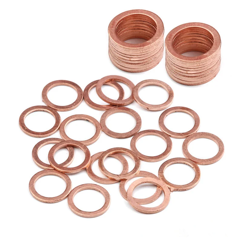 Copper 20/50/100 шт M10* 14*1 Алюминий/Медь уплотнительная шайба прокладка приемный штепсельной вилки масла для лодки раздавить шайба плоское уплотнение кольца - Цвет: Copper