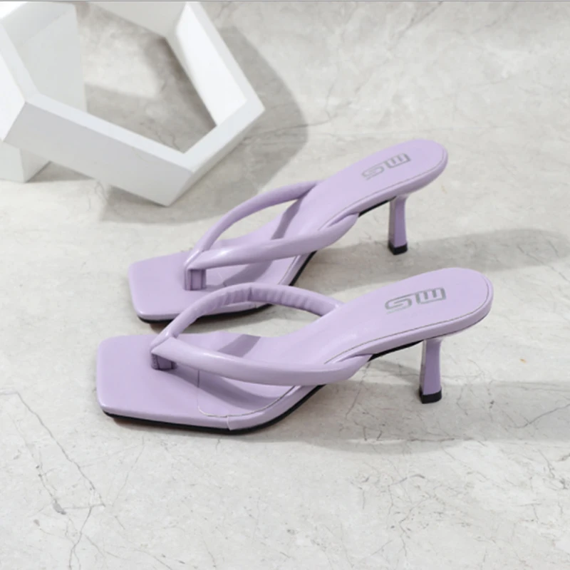 Шлепанцы женские сланцы сандалии на высоком тонком каблуке без застежки