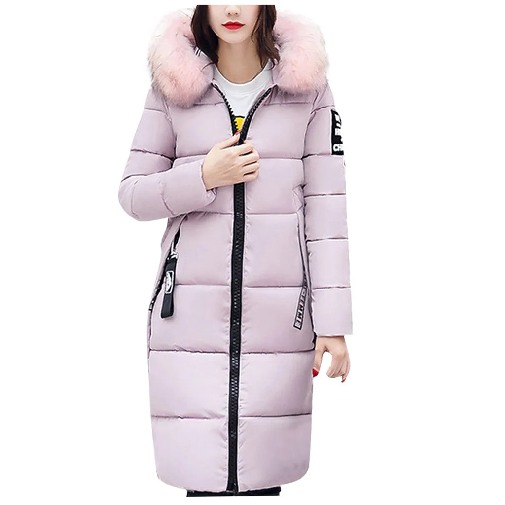 Pink Модная повседневная женская одежда зимние женские пальто с капюшоном на молнии с широкой талией, плотная теплая куртка, женские длинные парки# J30 - Цвет: Pink