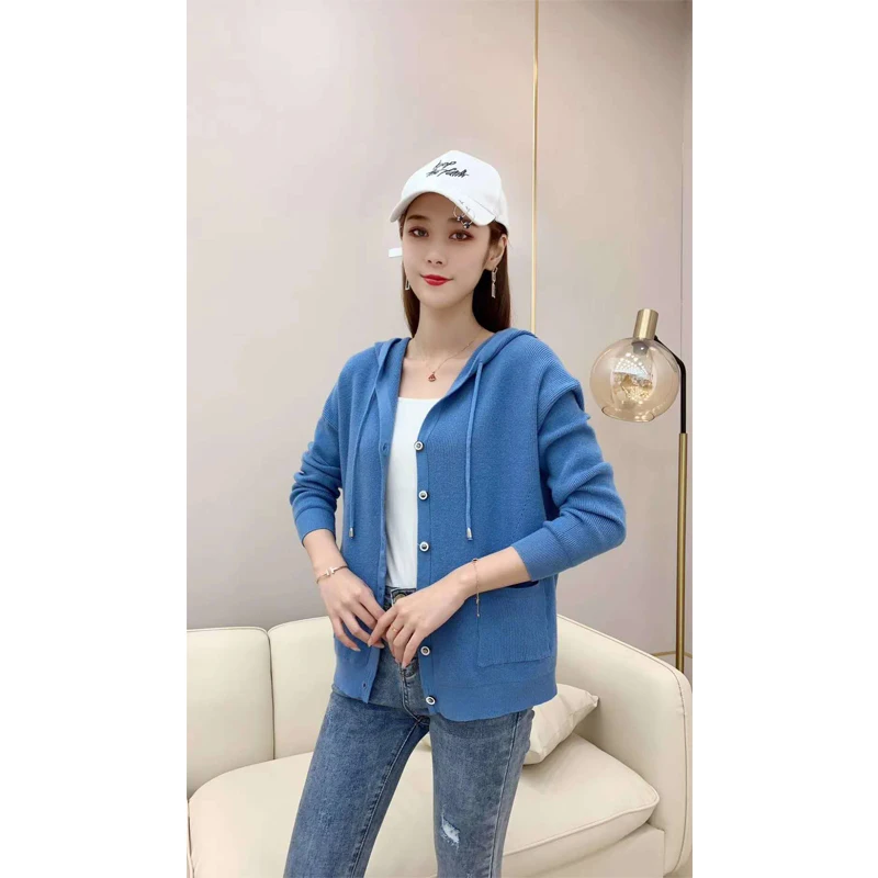 

Оптовая продажа, кардиганы с капюшоном и воротником, свитер, женский новый элегантный однотонный кардиган в Корейском стиле на осень и зиму,...