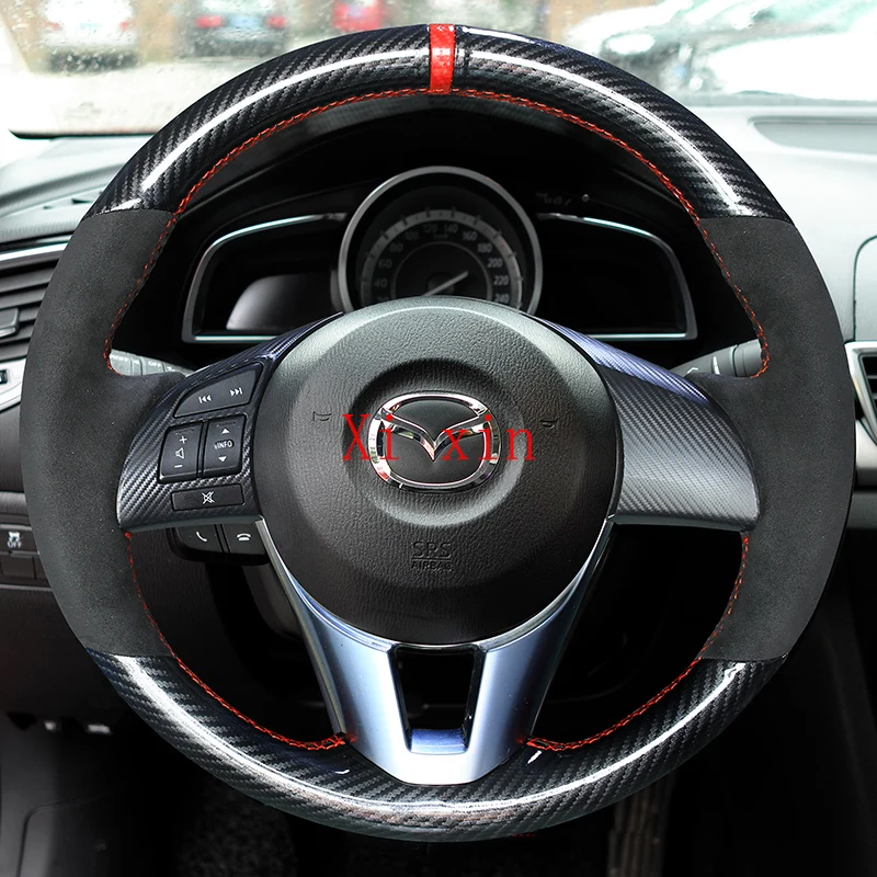 

For Mazda 3/6 onxela Atenza CX5 CX8 CX4 CX3 Customized hand-sewn leather steering wheel cover car interior decoration