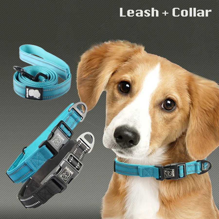 

Adjustable Pet Dog Collar leash Nylon Padded Reflective Collar Dog Training Outdoor Comfortable Necklace For Pet Cats Dogs 2021