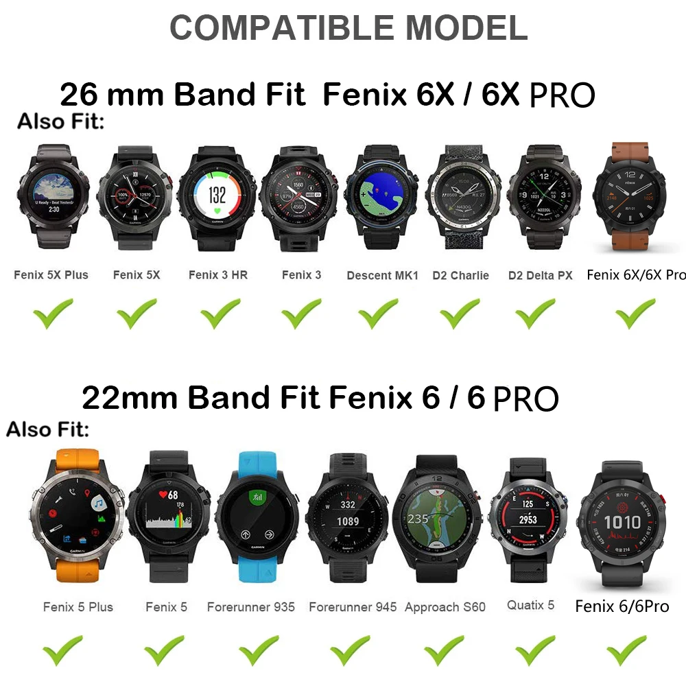 Ремешок для смарт-часов Garmin Fenix 6X 6 Pro 5X 5 Plus 3 HR 935 Mk1 быстросъемный силиконовый