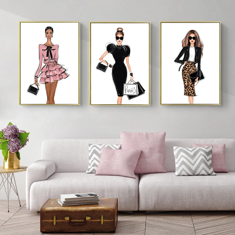 Постер в скандинавском стиле Парижская сексуальная девушка модное платье