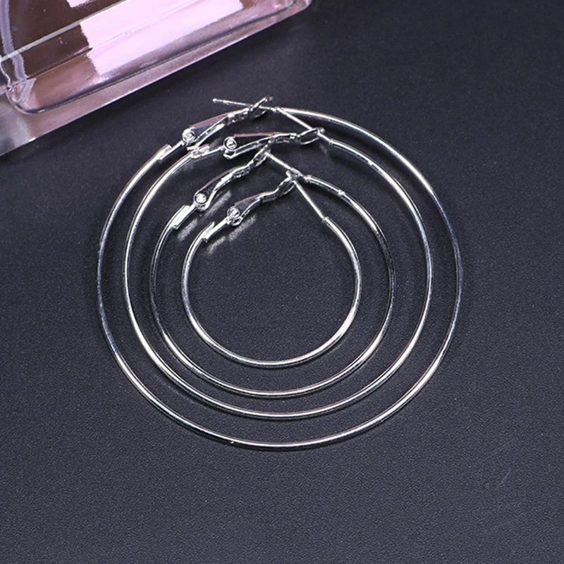 

Popular Crystal Large Circle Earrings For Women Ladies Silver Color Fashion Simple Round Large Earrings Trendy Gifts