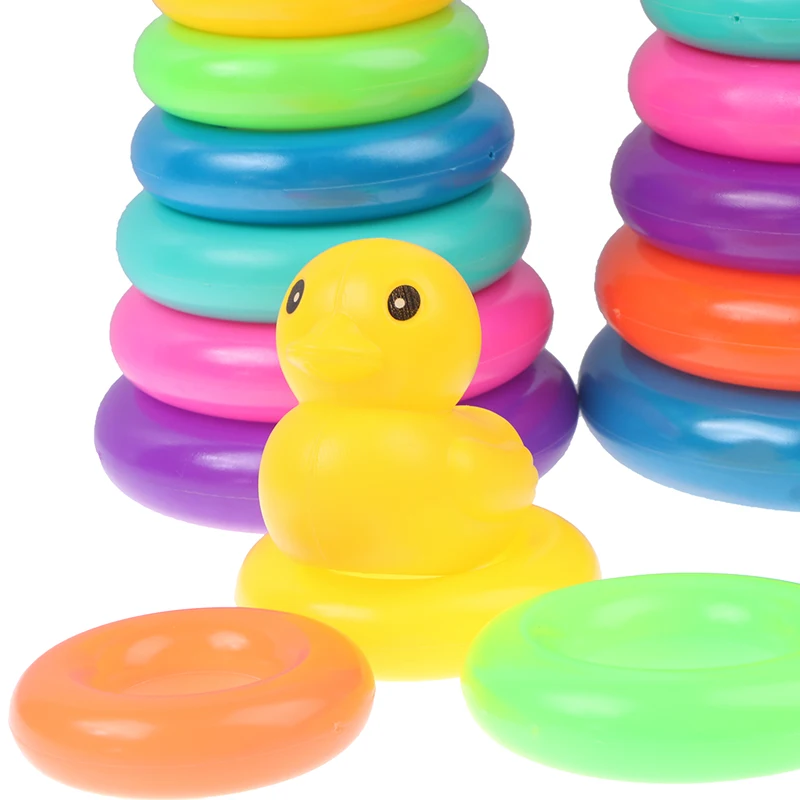 

Baby Early Childhood Education Puzzle Ring Toy Kids Toys Children's Little Yellow Duck Jenga Rainbow Tower Stacking Circle
