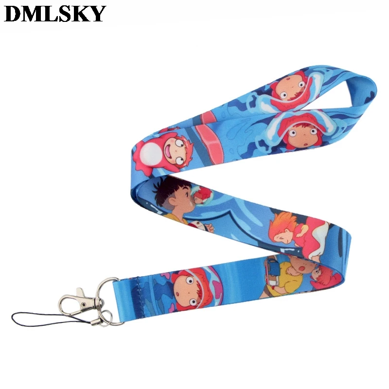 DMLSKY Ponyo на скале шнурок для ключей аниме милые ремешки для ключей значок ID Мобильный телефон Веревка шеи ремешки M3864