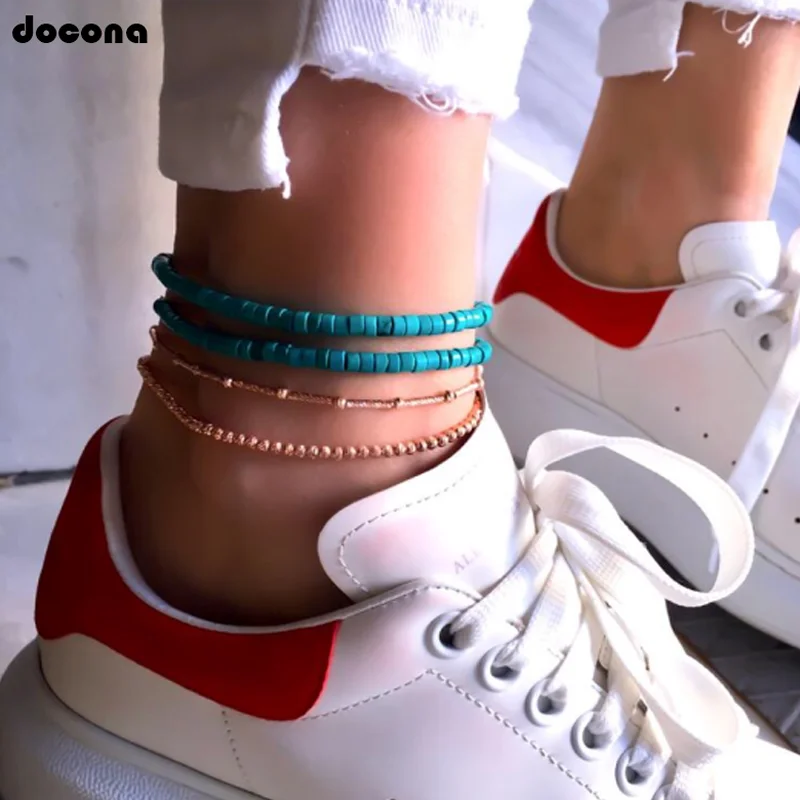 Набор ножных браслетов docona в стиле бохо женский многослойный регулируемый