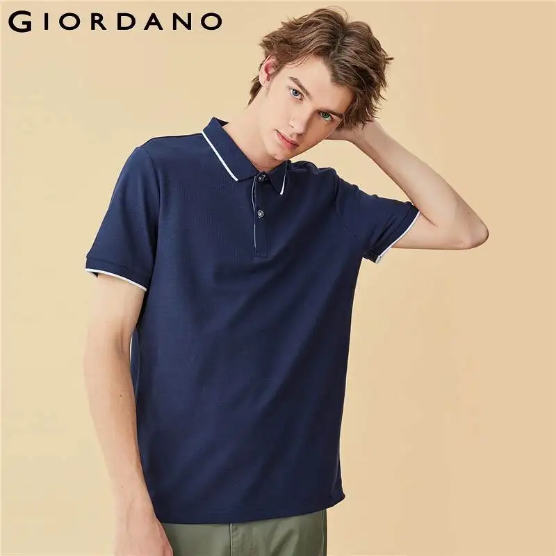 Мужская рубашка поло с коротким рукавом Giordano контрастная отложным воротником и