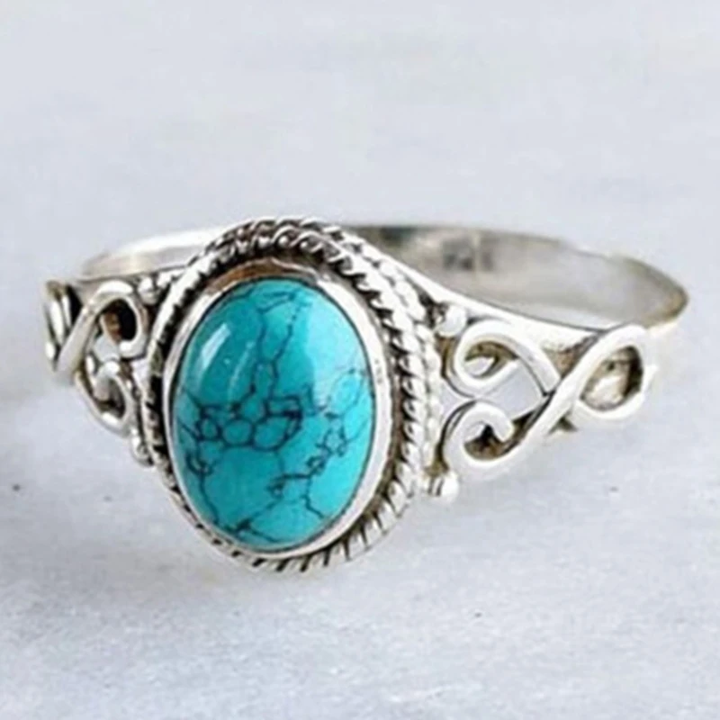 

Vintage Antique Natural Stone Ring Fashion Jewelry Gift Blue turquoises Finger Ring For Women Wedding Anniversary Rings