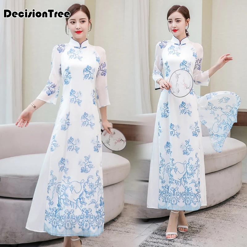 Чонсам aodai белая женская aodai вьетнамская традиционная одежда ao dai вьетнамское платье вьетнамские костюмы Улучшенный чонсам