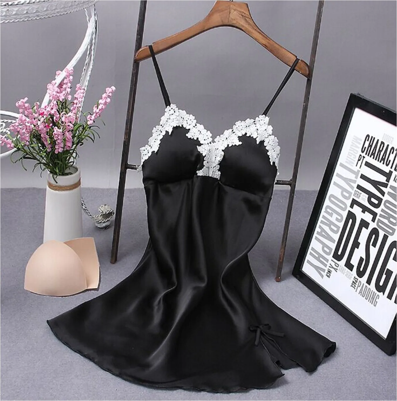 

Hot Summer Women Silk Robe Dress Nightwear Babydoll Womens Nightdress Solid V-neck Sexy Lingerie Nightgown Sleepwear