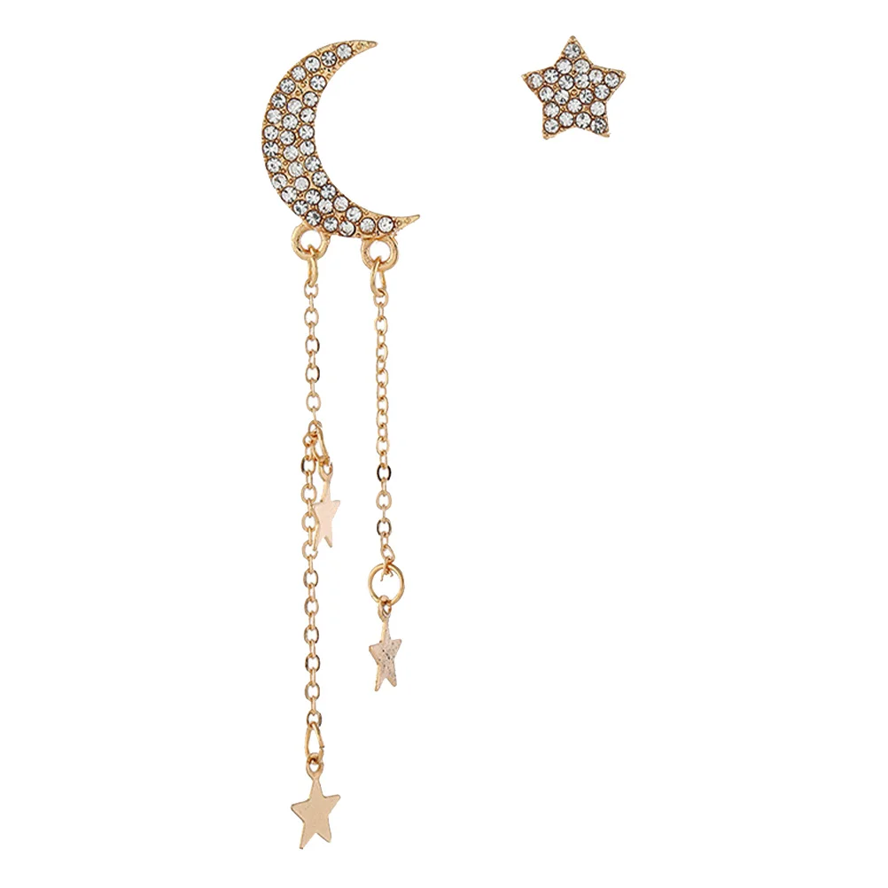 

1 пара декоративных сережек в виде звезд и Луны, серьги с кисточками-аксессуары каффы (золотистые)