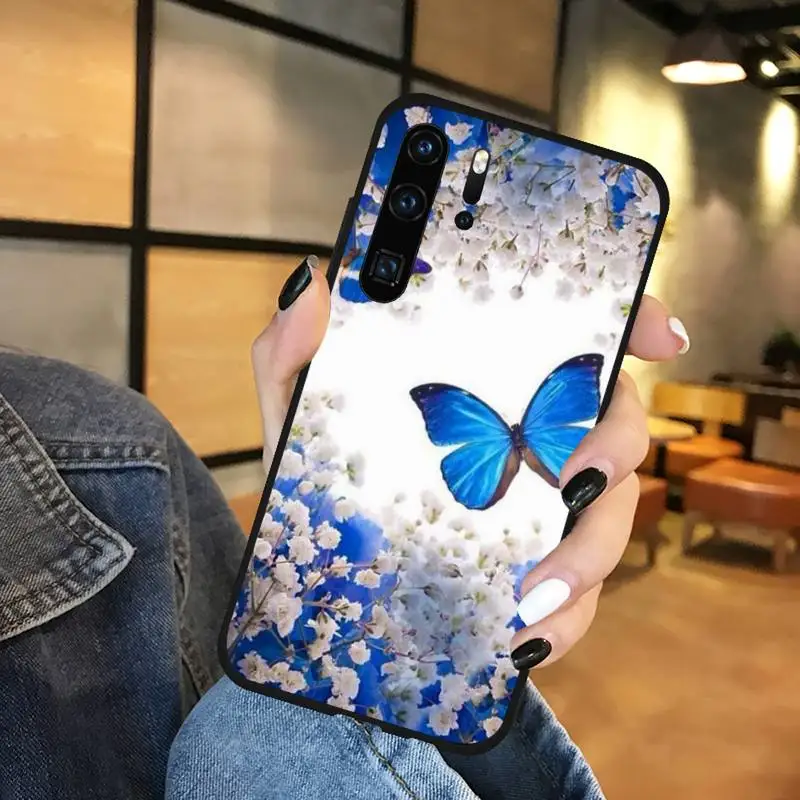 

Bling blue butterfly Phone Cases Funda For Huawei P9 P10 P20 P30 Lite 2016 2017 2019 plus pro P smart