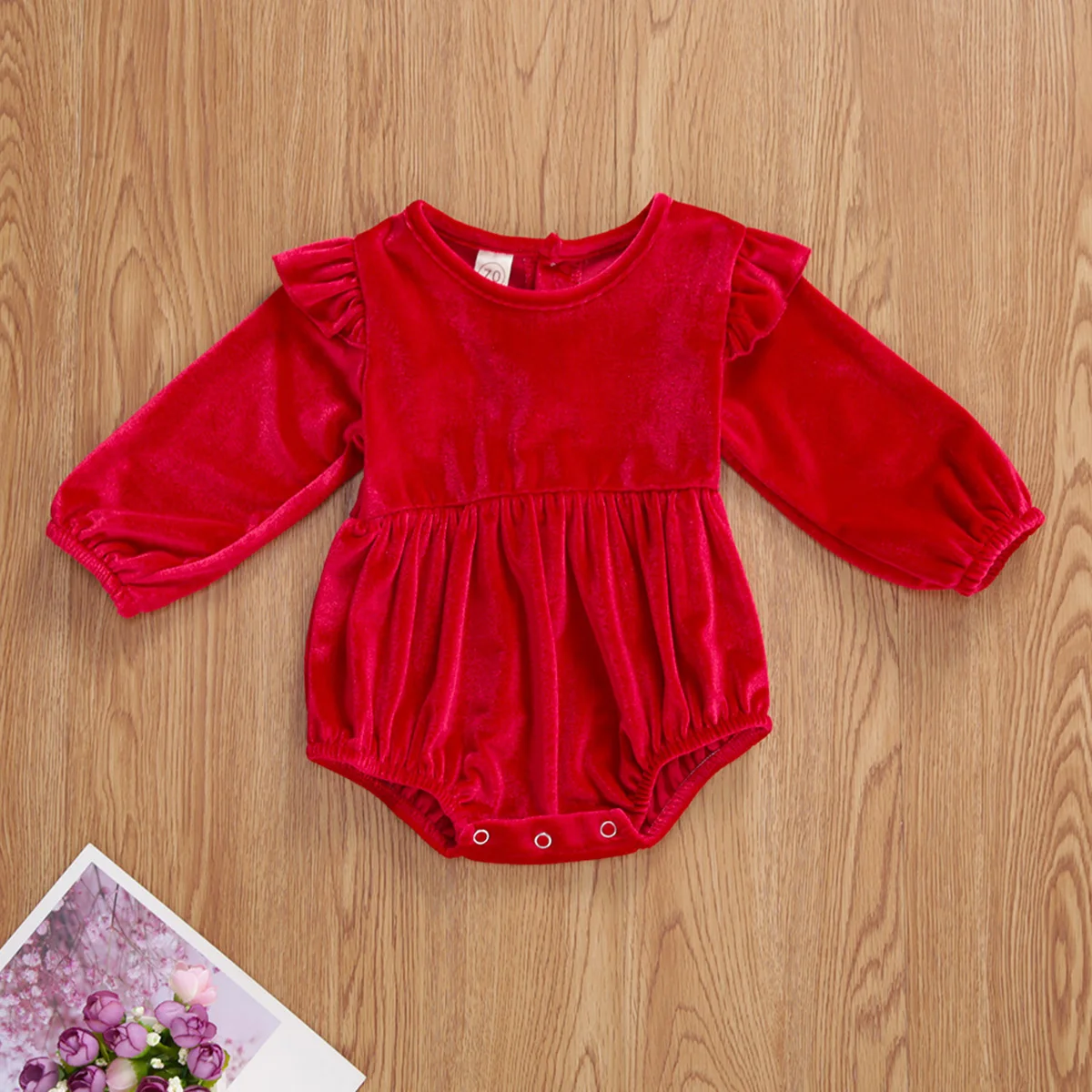 

Autumn Baby Girls Boys 0-18M Bodysuits Velvet Solid Ruffles Long Sleeve Button Jumpsuits 5 Colors
