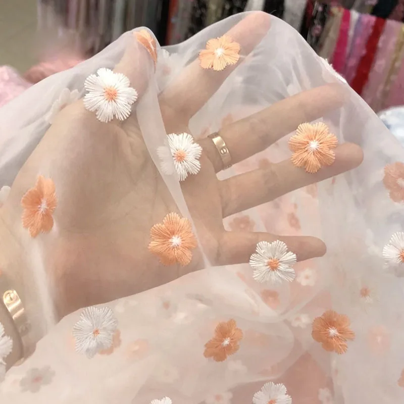 Tecido de renda de tule puro bordado floral lindo organza tecido para vestido, vestidos, decoração, pelo metro