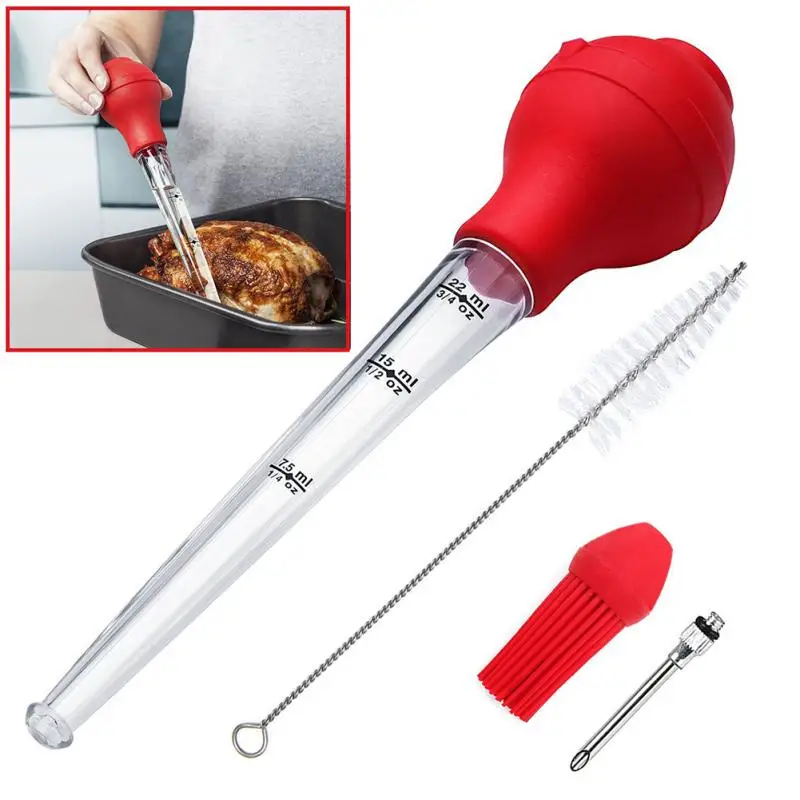 

4PCS Turkey Needle BBQ Oil Brush Seasoning Needle Tube Brush Food Grade Spice Syringe Set Seasoning Pumps Kitchen Accessories