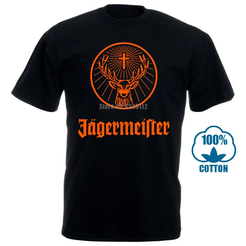 Jagermeister Немецкий Логотип Мужская черная футболка 100% хлопок Новая мода от нас |