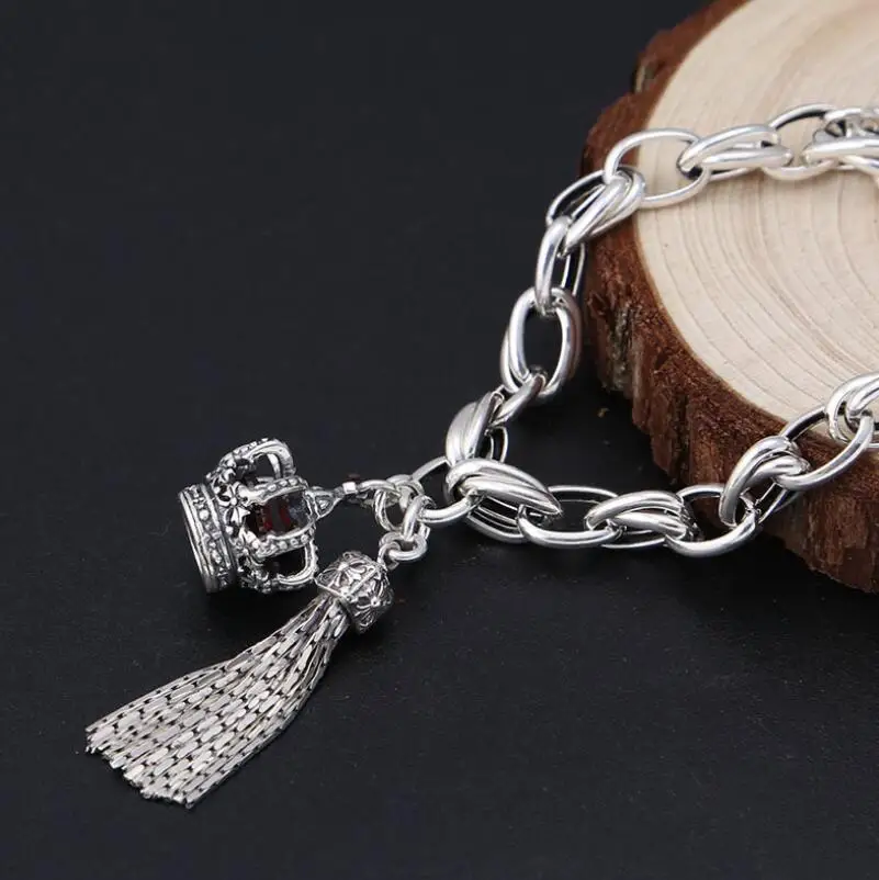 Женский браслет из серебра 925 пробы с короной кисточкой крестом звездой приливом