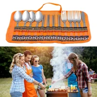 13pcsset tableware set solid rust proof with storage bag outdoor tableware camping portable spoon chopstick for picnic