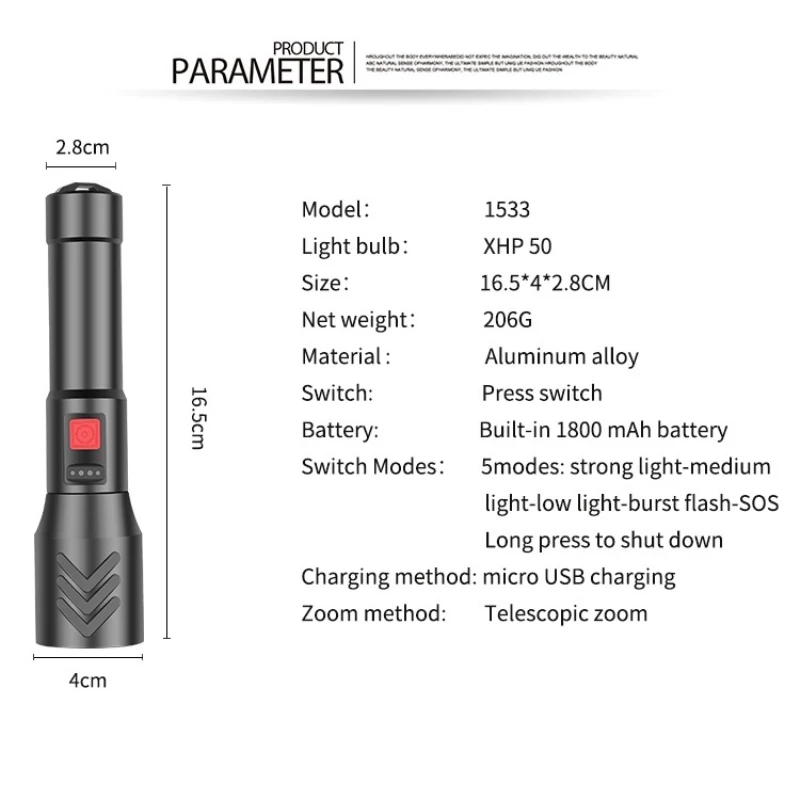 

XHP50 Portable Flashlights With Pen Clip USB Charging Zoomable Waterproof Tactical Electric Torches Best Camping Outdoor Lamp