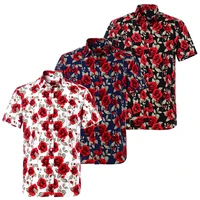 summer pure cotton hawaiian men shirt short sleeve us size rose floral beach regular fit male blouse