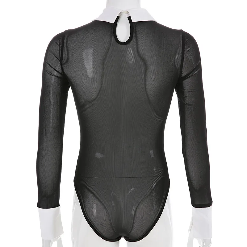 Сетчатые боди весенние комбинезоны с длинным рукавом и открытым шаговым швом