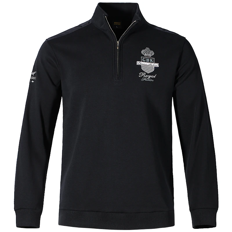 Свитер мужской с вышивкой и воротником-стойкой карманами |