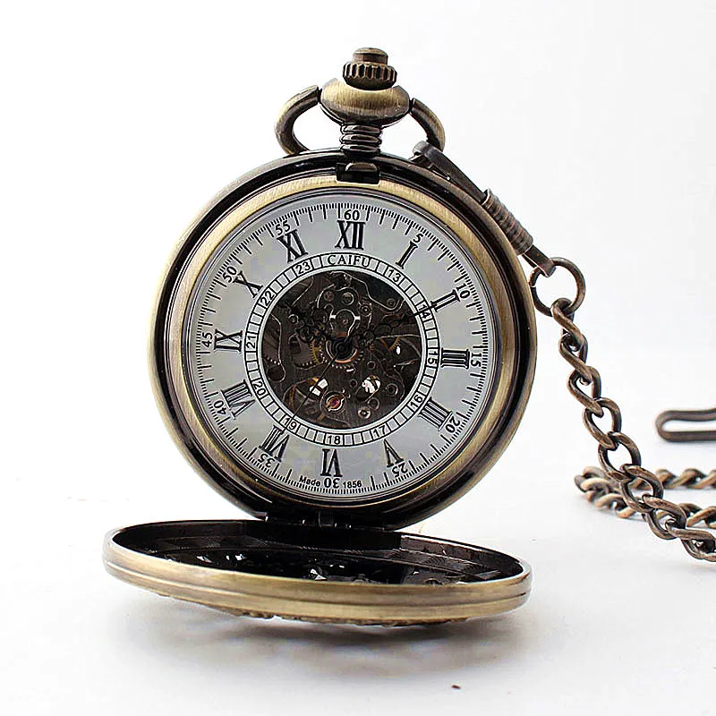 Exquisite Bird Flower Hollow Relief Mechanical Pocket Watch Vintage Steampunk Fob Chain Men's Watch The Best Holiday Gift