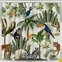 shower curtain for bathroom with hooks pattern with exotic trees and animals eco friendlyno oderwaterproofpeach orange