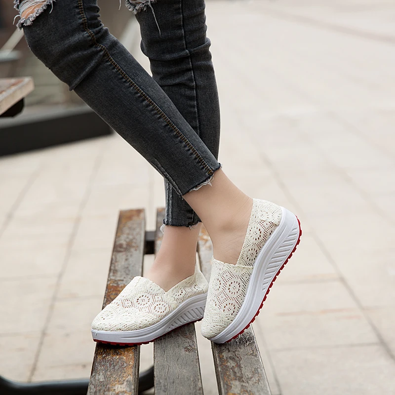 Кроссовки женские на платформе без шнуровки дышащие Повседневная модная обувь