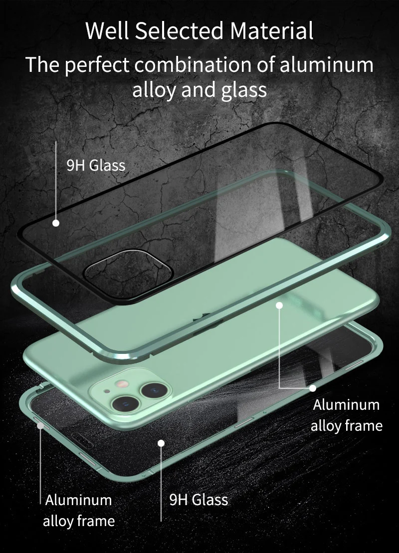 Защищающий от подсматривания магнитной адсорбции чехол для iphone 11 Pro Max Магнит двухсторонняя, для стекла чехол для iphone 11 обложки iphone 11 корпус под плетенную сумку