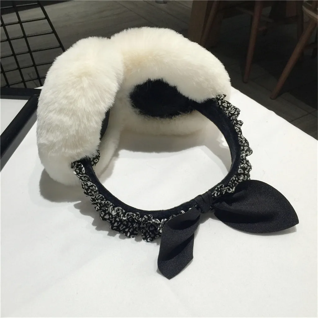 

Women Funny Cute Winter Earmuffs Faux Fur Headband Bow Warmer Plush Earmuffs Windproof Thicken Soft Earmuffs Female 2021