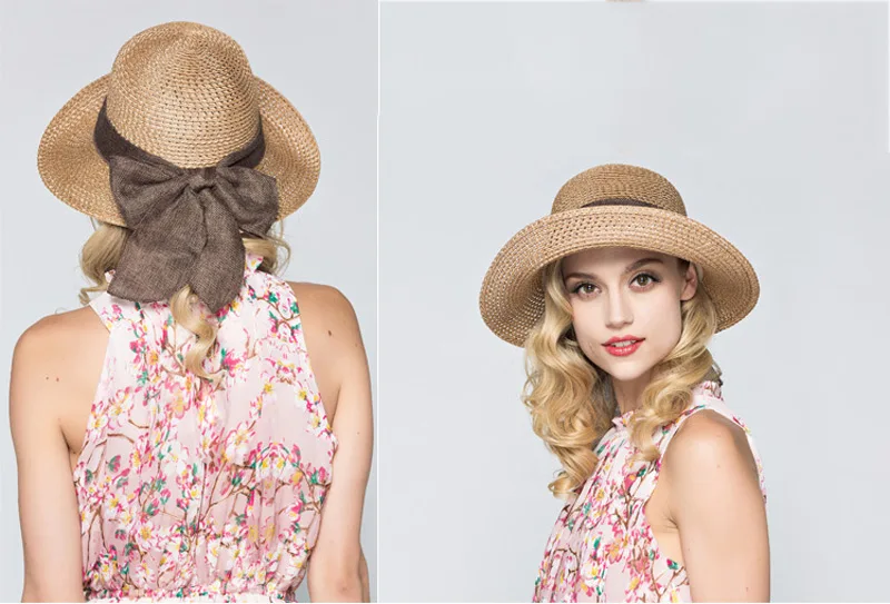 

2019 Summer Bow Ribbon Sun Hat Panama Women's Cap Bonnet Beach Straw Hats