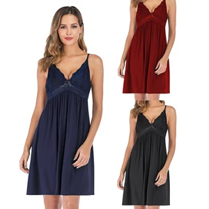 Женская ночная рубашка Aamikast, кружевное платье на тонких бретельках, с вырезом на спине, размер S-XXL