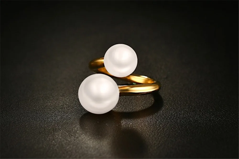 Кольца с жемчугом для женщин ювелирные украшения из желтого золота и титана