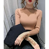 knit woman sweaters half high collar solid pullover pull femme 2022 autumn winter elasticity slim women sweater long sleeve top