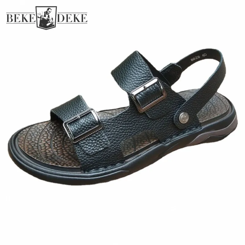 

Summer Classic Dual-Purpose Breathable Sandals Men Outdoor Casual Open Toe Genuine Leather Shoes Flat Non-Slip Beach Sandals Men