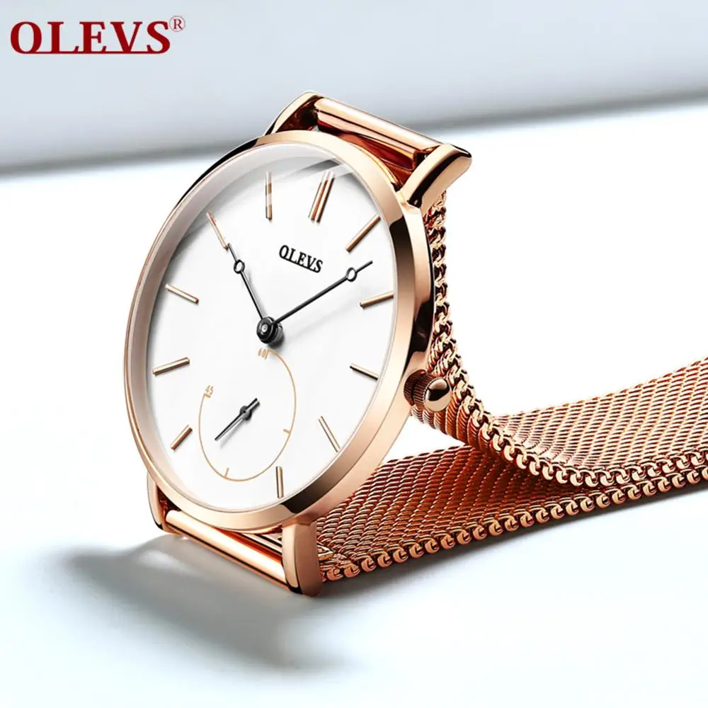 OLEVS женские часы ультра тонкие кварцевые наручные из розового золота