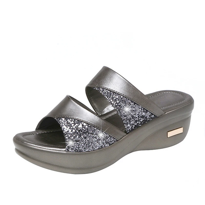 

Women Summer Slippers Ladies Glitter PU Wedges Shoes Female Casual Slingbacks Sandals Comfortable Platform Woman