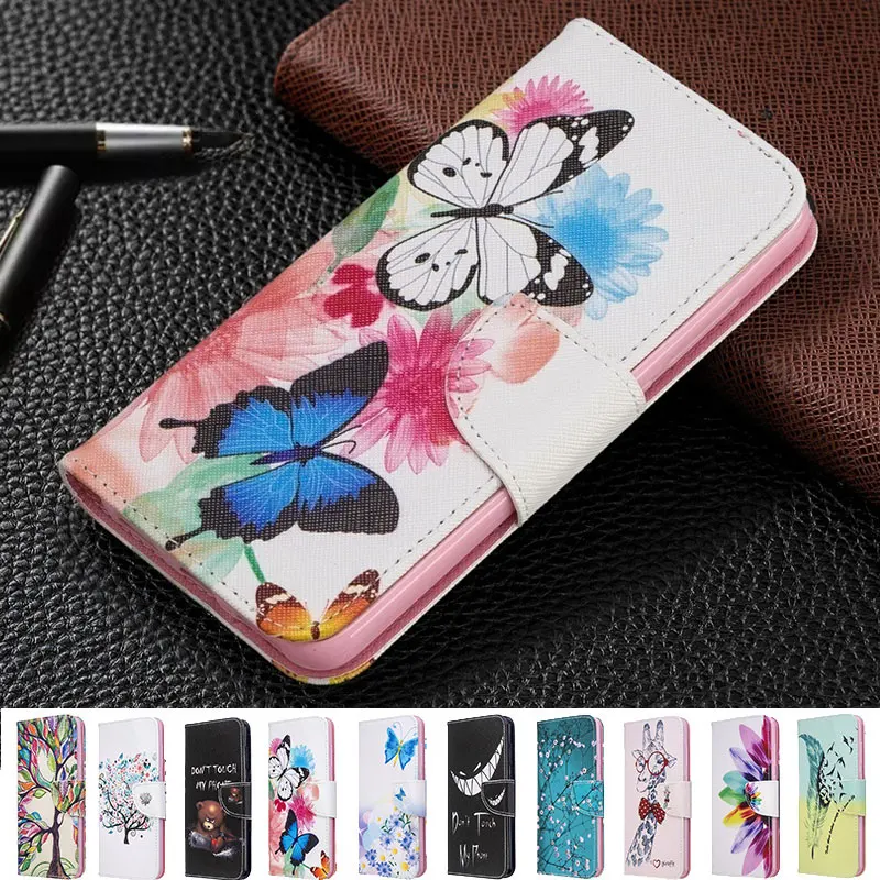 

Кожаный чехол-книжка с мультяшным Рисунком бабочки цветка для Samsung Wide 4 Jean 2 Note 20 Pro A10S A20S A30S A51 A71 A70