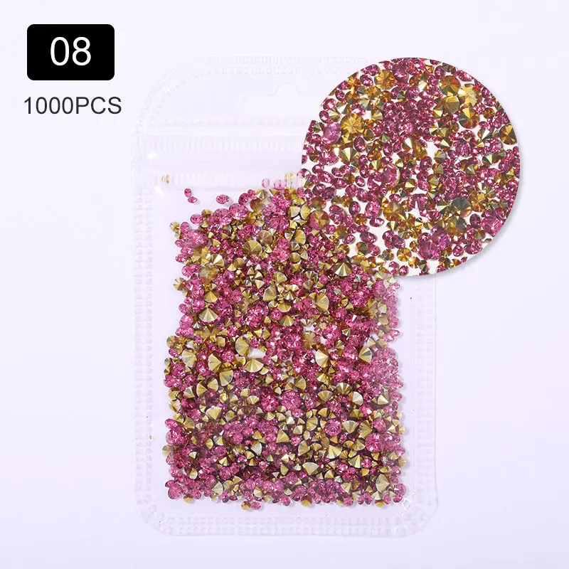 8 1000PCS/Bag Irregular AB Colorful Nail Rhinestones Flat Bottom Mixed Size Nail Studs Nail Art 3D DIY Decorations - Color: 8