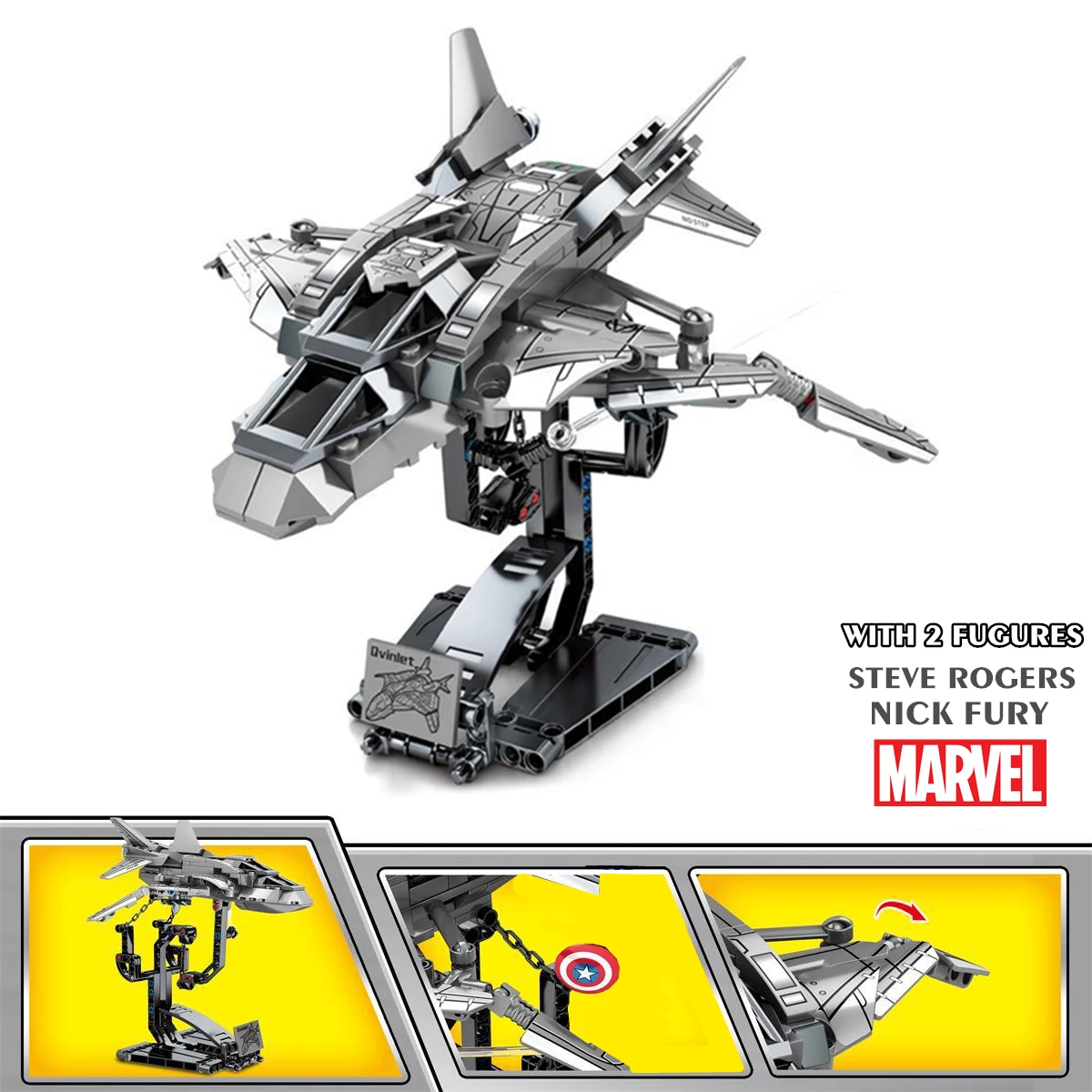 

Marvel Avengers Super Heroes Quinjet Fighter Suspend Anti-Gravity Building Blocks Captain Steve Rogers Nick Fury Bricks Toy Gift